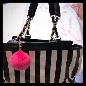 Betsey Johnson striped Pom Pom patches purse